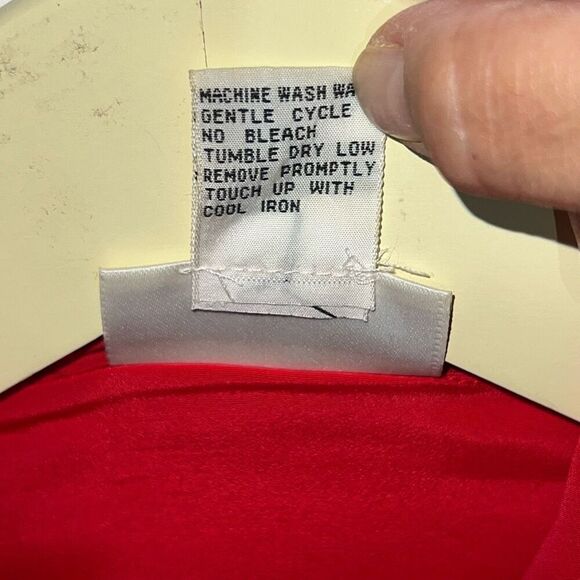 Evan Picone Vintage Dress Blouse Women 14 Red Long Sleeve Button Wrap Turtleneck - Picture 8 of 10